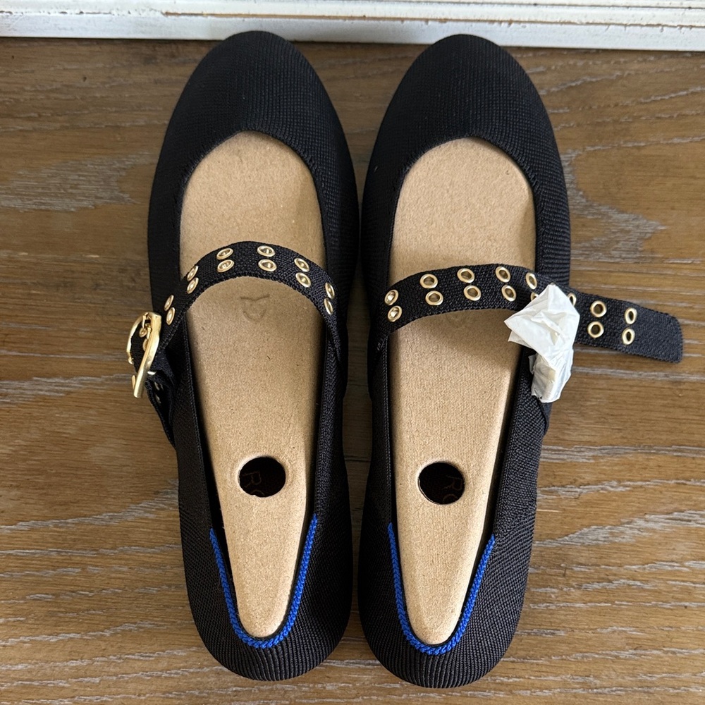Rothy's Mary Jane Black Flats with Gold Details size 10.5 - Picture 2 of 6